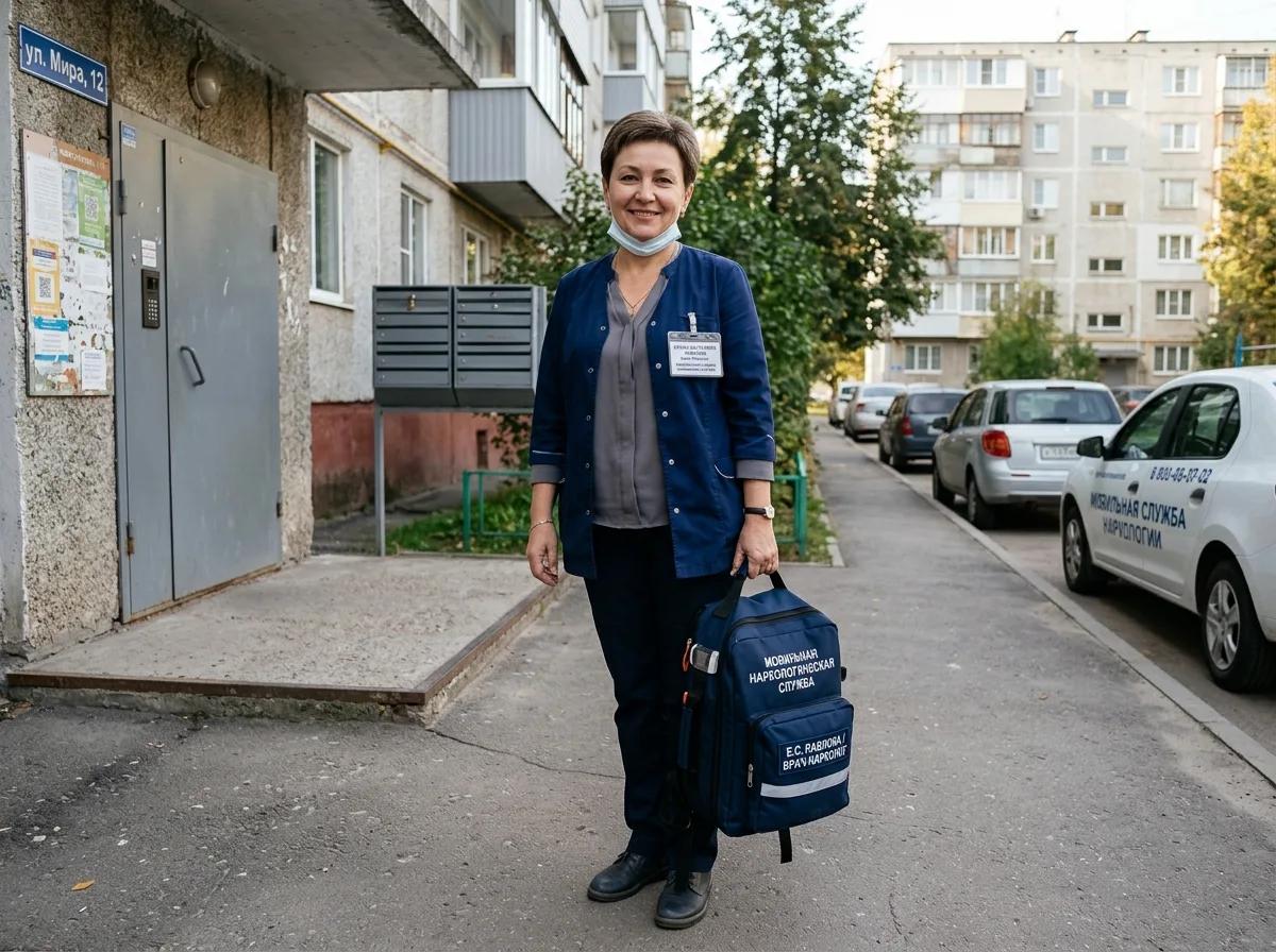 Врач-нарколог выездной службы Елена Сергеевна Павлова — женщина с медицинским чемоданчиком, готовая к выезду